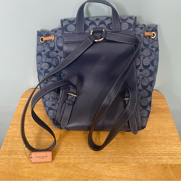 Coach Kleo Signature Chambray Denim Backpack Blue - Picture 3 of 8